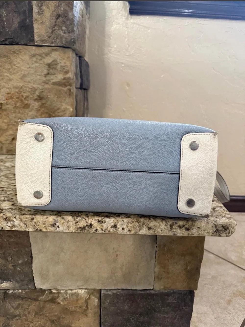 Michael Kors Pale Blue Leather Crossbody Tote with Cream Trim